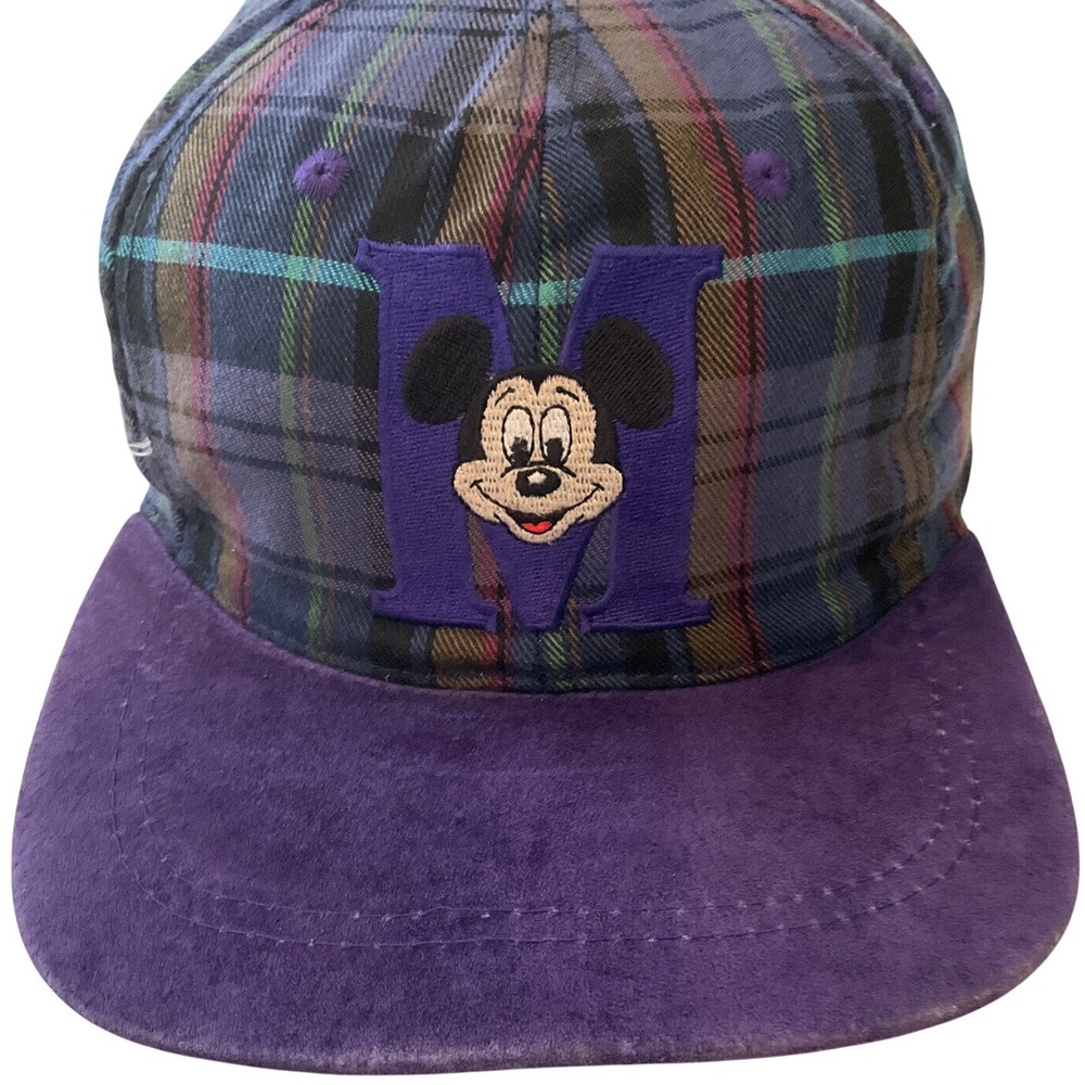 Disney Hat Mickey Mouse Goofy Hat Co Plaid Purple Multi Color Cap 90s Vintage
